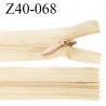 Fermeture zip 40 cm couleur sable non séparable avec glissière nylon largeur 2.5 cm largeur de la glissière 5 mm prix à l'unité