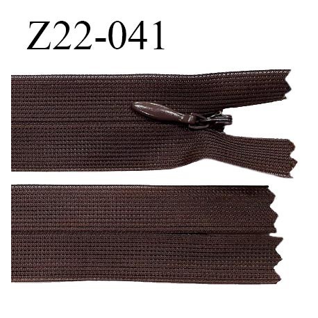 Fermeture zip 22 cm couleur chocolat non séparable avec glissière nylon largeur 2.5 cm prix à l'unité