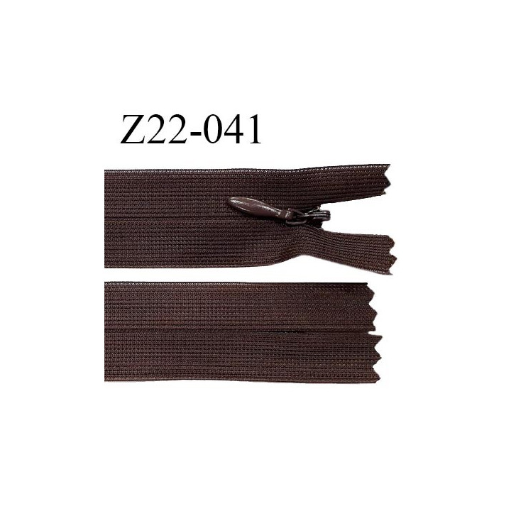 Fermeture zip 22 cm couleur chocolat non séparable avec glissière nylon largeur 2.5 cm prix à l'unité