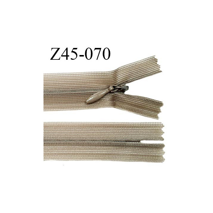 Fermeture zip 45 cm couleur kaki clair non séparable avec glissière nylon largeur 2.5 cm prix à l'unité