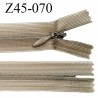 Fermeture zip 45 cm couleur kaki clair non séparable avec glissière nylon largeur 2.5 cm prix à l'unité