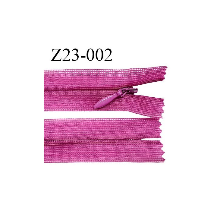 Fermeture zip 23 cm couleur magenta non séparable avec glissière nylon largeur 2.5 cm prix à l'unité