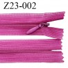 Fermeture zip 23 cm couleur magenta non séparable avec glissière nylon largeur 2.5 cm prix à l'unité