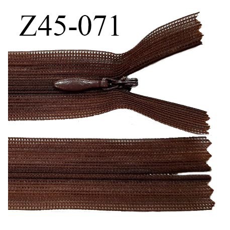 Fermeture zip 45 cm couleur chocolat non séparable avec glissière nylon largeur 2.5 cm prix à l'unité