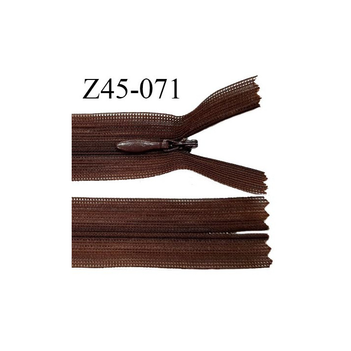 Fermeture zip 45 cm couleur chocolat non séparable avec glissière nylon largeur 2.5 cm prix à l'unité