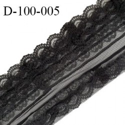 Dentelle 100 mm synthétique trois volants couleur noir prix au mètre