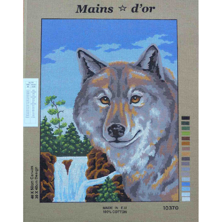canevas 40x50 marque MAINS D'OR chien husky dimension 40 centimètres par 50 centimètres 100 % coton