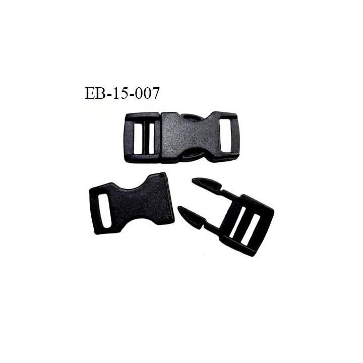 boucle clip en plastique noir haut de gamme passage pour une sangle de 15 mm longueur total 52 mm largeur 22 mm