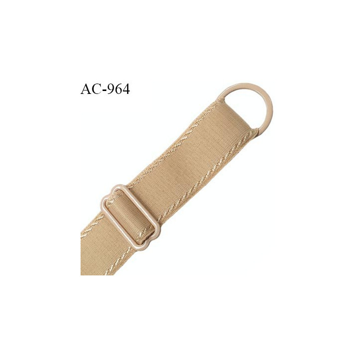 Bretelle lingerie SG 19 mm très haut de gamme couleur caramel blond avec 1 barrette + 1 anneau longueur 18 cm prix à l'unité