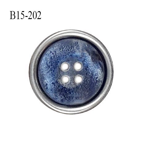 Bouton 15 mm en pvc couleur bleu et gris 4 trous diamètre 15 mm épaisseur 4 mm prix à l'unité