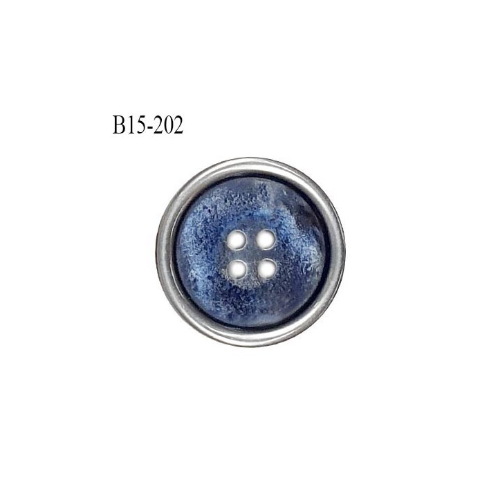 Bouton 15 mm en pvc couleur bleu et gris 4 trous diamètre 15 mm épaisseur 4 mm prix à l'unité