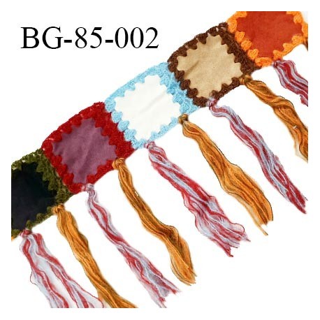 Galon 85 mm laine multicolore largeur 8.5 cm avec franges de 18 cm prix au mètre