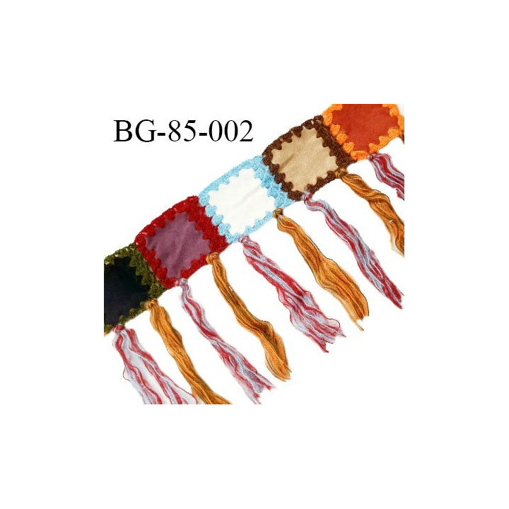 Galon 85 mm laine multicolore largeur 8.5 cm avec franges de 18 cm prix au mètre