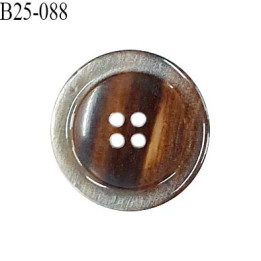 Bouton 25 mm en pvc 4 trous couleur gris et marron brillant diamètre 25 mm épaisseur 4.5 mm prix à l'unité