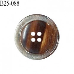 Bouton 25 mm en pvc 4 trous couleur gris et marron brillant diamètre 25 mm épaisseur 4.5 mm prix à l'unité