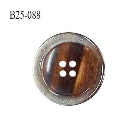 Bouton 25 mm en pvc 4 trous couleur gris et marron brillant diamètre 25 mm épaisseur 4.5 mm prix à l'unité