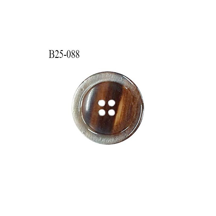 Bouton 25 mm en pvc 4 trous couleur gris et marron brillant diamètre 25 mm épaisseur 4.5 mm prix à l'unité