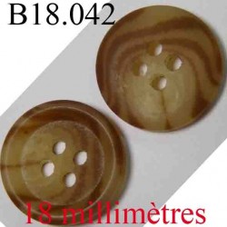 bouton 18 mm couleur marron veiné marbré 4 trous diamètre 18 mm