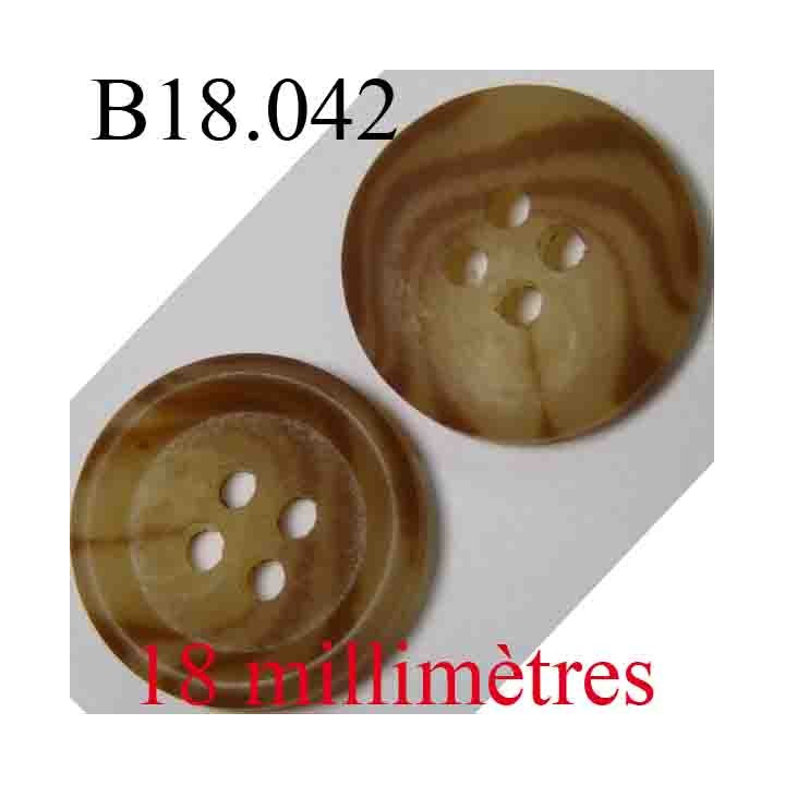 bouton 18 mm couleur marron veiné marbré 4 trous diamètre 18 mm