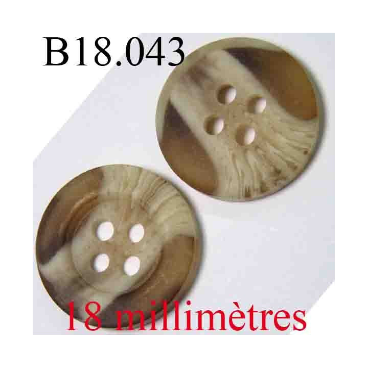 bouton 18 mm couleur marron et beige clair marbré 4 trous diamètre 18 mm
