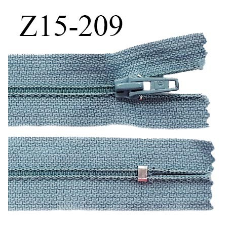 Fermeture zip 15 cm couleur bleu gris non séparable largeur 2.5 cm glissière nylon largeur 4 mm prix à l'unité