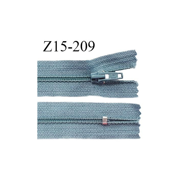 Fermeture zip 15 cm couleur bleu gris non séparable largeur 2.5 cm glissière nylon largeur 4 mm prix à l'unité