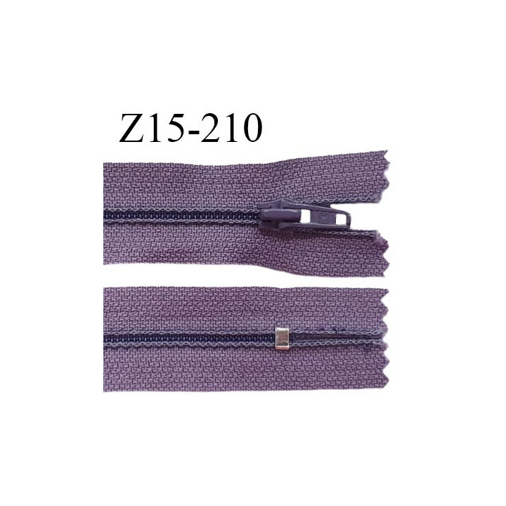 Fermeture zip 15 cm couleur violet parme non séparable largeur 2.5 cm glissière nylon largeur 4 mm prix à l'unité