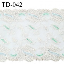 Dentelle 180 mm brodée sur tulle couleur bleu ciel haut de gamme prix pour 10 cm de longueur