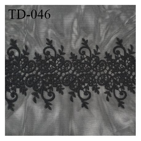 Tissu dentelle brodé sur tulle extensible couleur noir haut de gamme largeur 35 cm prix pour 10 cm de longueur