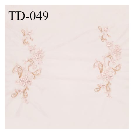 Dentelle brodée sur tulle couleur rose pâle haut de gamme largeur 70 cm prix pour 10 cm de longueur