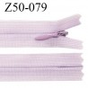 Fermeture zip YKK 50 cm non séparable couleur parme zip glissière nylon invisible prix à l'unité
