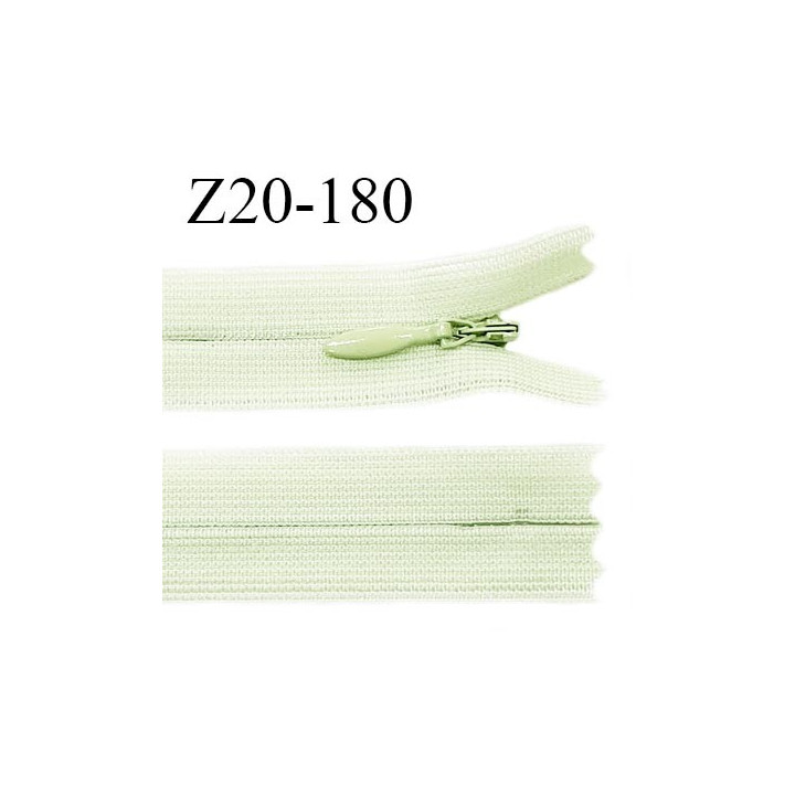 Fermeture zip YKK 20 cm non séparable couleur vert pistache zip glissière nylon invisible prix à l'unité