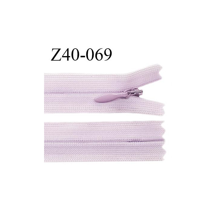Fermeture zip YKK 40 cm non séparable couleur parme zip glissière nylon invisible prix à l'unité