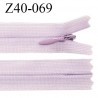 Fermeture zip YKK 40 cm non séparable couleur parme zip glissière nylon invisible prix à l'unité