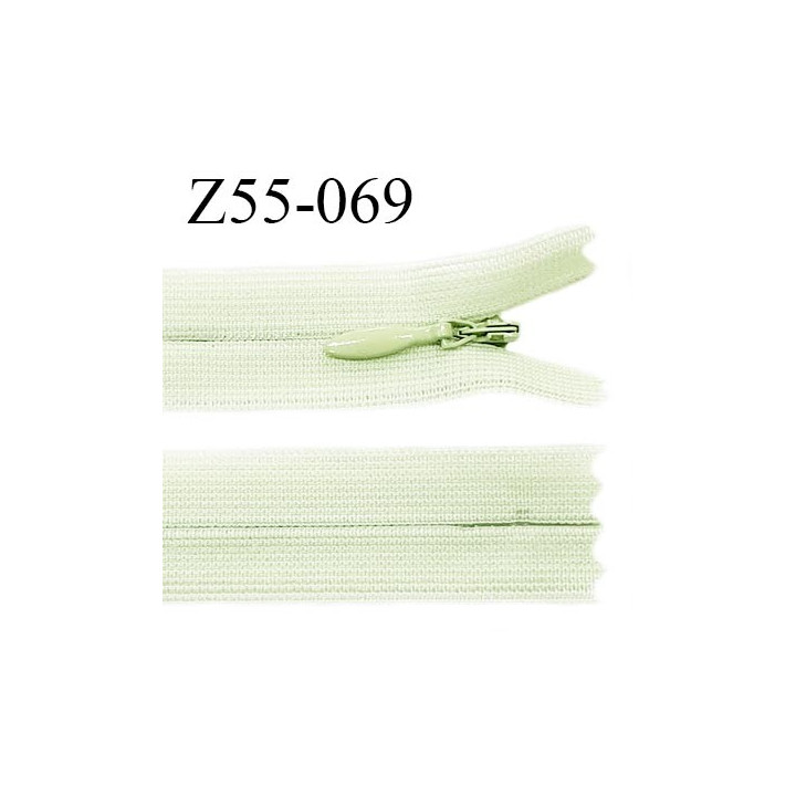 Fermeture zip YKK 55 cm non séparable couleur vert pistache zip glissière nylon invisible prix à l'unité