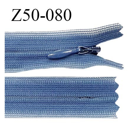 Fermeture zip YKK 50 cm non séparable couleur bleu zip glissière nylon invisible prix à l'unité