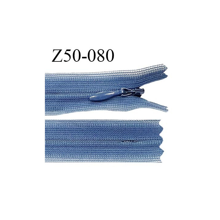 Fermeture zip YKK 50 cm non séparable couleur bleu zip glissière nylon invisible prix à l'unité