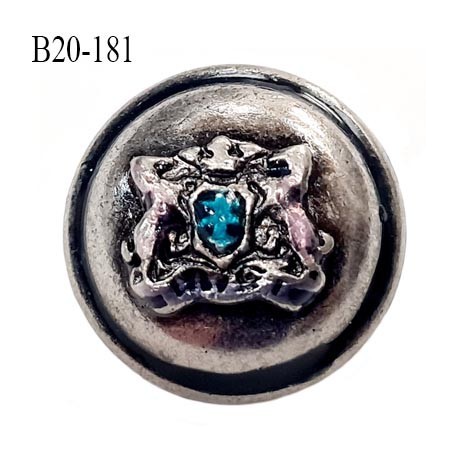 bouton 20 mm en métal acier brillant style ancien motif en couleur accroche avec un anneau diamètre 20 millimètres