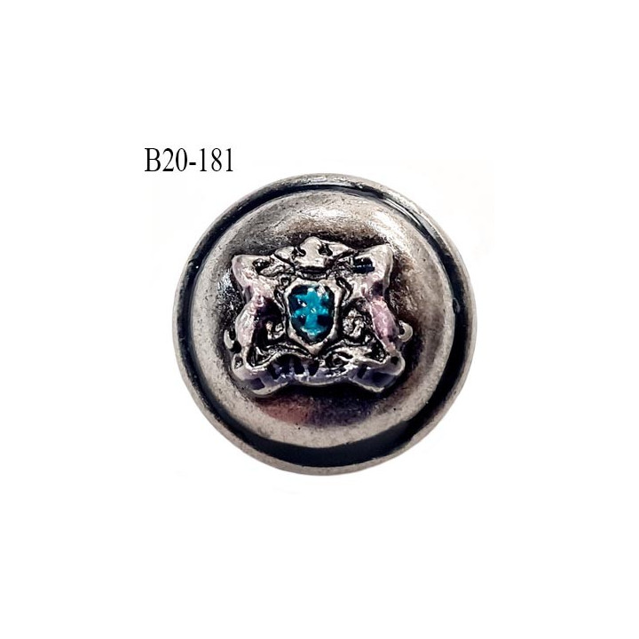 bouton 20 mm en métal acier brillant style ancien motif en couleur accroche avec un anneau diamètre 20 millimètres