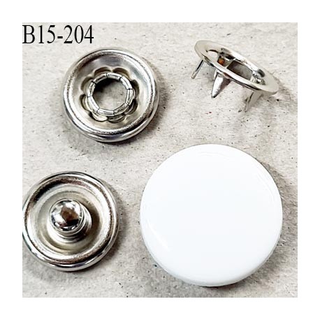 bouton 15 mm pression à griffe métal et pvc blanc et pièces chromé 5 griffes diamètre 15 mm ensemble de 4 pièces par bouton