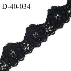 Dentelle 40 mm synthétique extensible motif fleur couleur noir largeur 40 mm prix au mètre