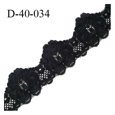 Dentelle 40 mm synthétique extensible motif fleur couleur noir largeur 40 mm prix au mètre