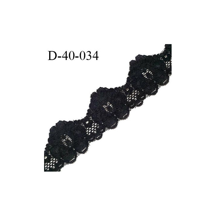 Dentelle 40 mm synthétique extensible motif fleur couleur noir largeur 40 mm prix au mètre