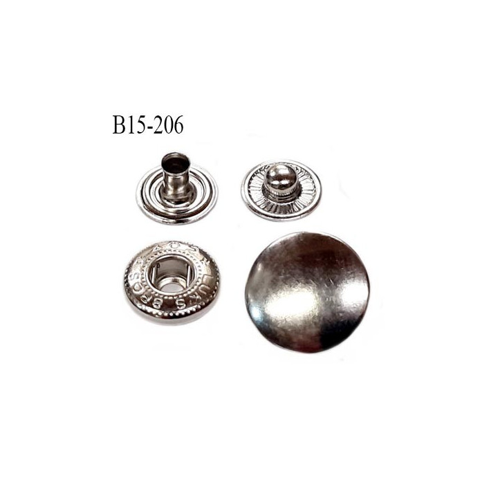 bouton pression 15 mm métal  couleur chromé diamètre 15 mm ensemble de 4 pièces par bouton