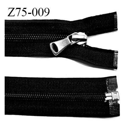 Fermeture zip glissière longueur 75 cm couleur noir séparable zip nylon largeur 3,2 cm curseur métal largeur de glissière 6 mm