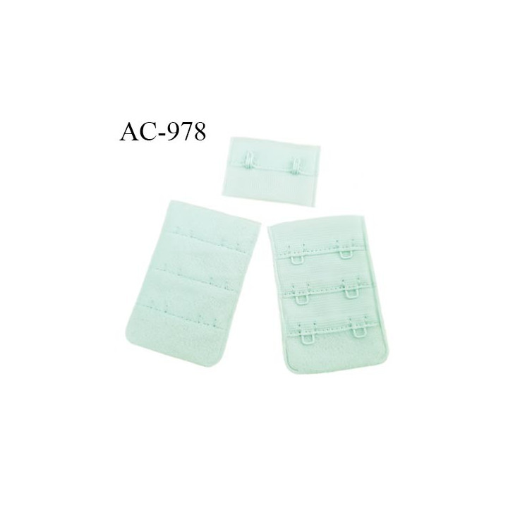 Agrafe attache 38 mm de soutien gorge 3 rangées 2 crochets largeur 38 mm hauteur 55 mm couleur vert pale fabriqué en France