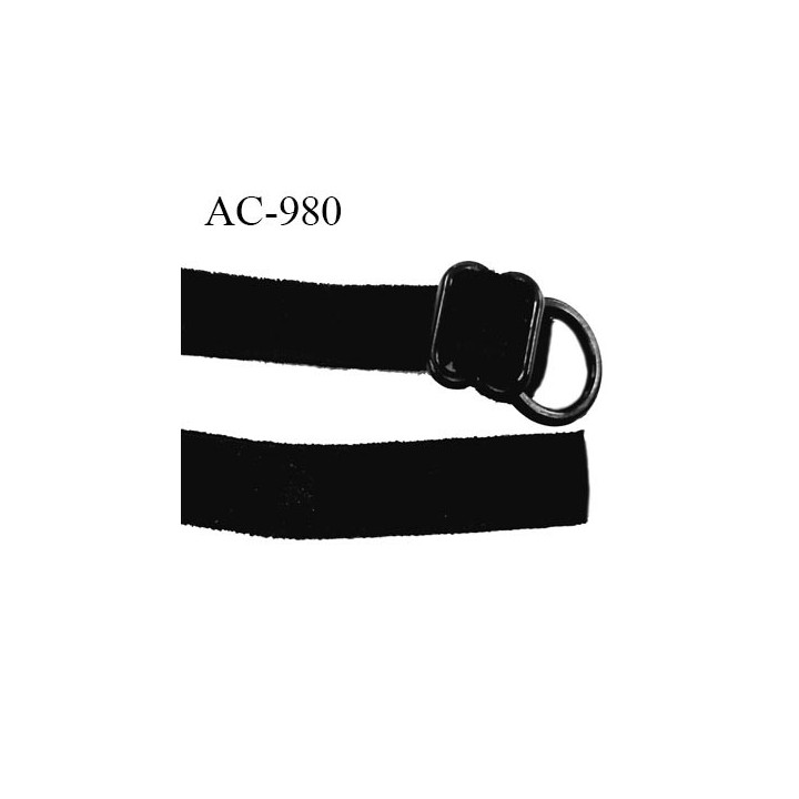 Bretelle lingerie SG 9 mm couleur noir aspect velours très douce 1 barrette + 1 anneau en pvc longueur 45 cm prix à l'unité