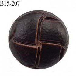 Bouton 15 mm pvc bombé épaisseur 5.5 mm + anneau couleur marron style cuir attache au dos avec un anneau prix à la pièce