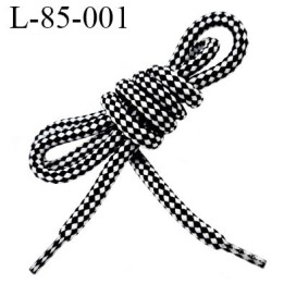 Lacet rond 85 cm noir et blanc synthétique très très solide fabrication Europe diamètre 6 mm longueur 120 cm  prix la paire