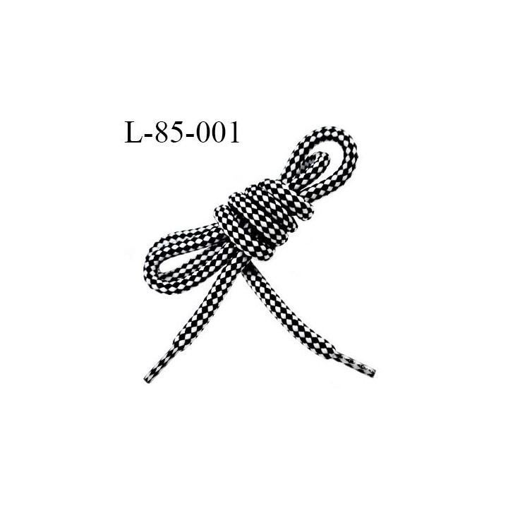 Lacet rond 85 cm noir et blanc synthétique très très solide fabrication Europe diamètre 6 mm longueur 120 cm  prix la paire